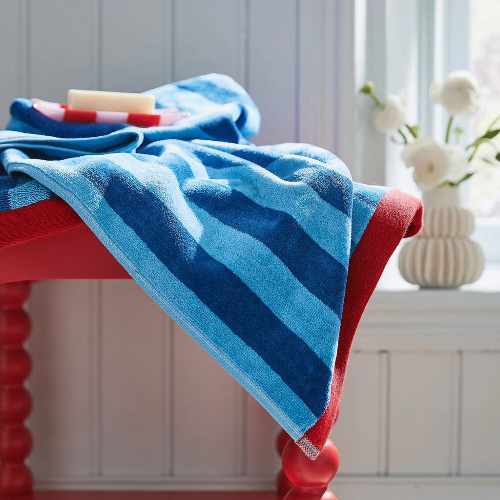 Land & Shore Shore Stripe Blue/Red 100% BCI Cotton 500gsm Towels