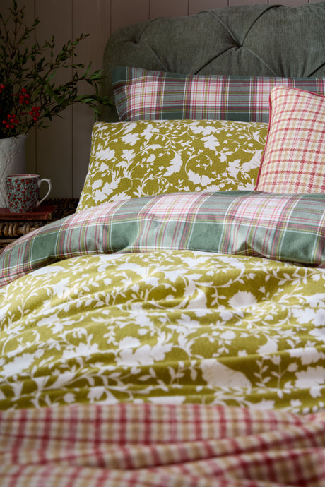 Laura Ashley Litton Olive Green 100% Brushed Cotton Duvet Set