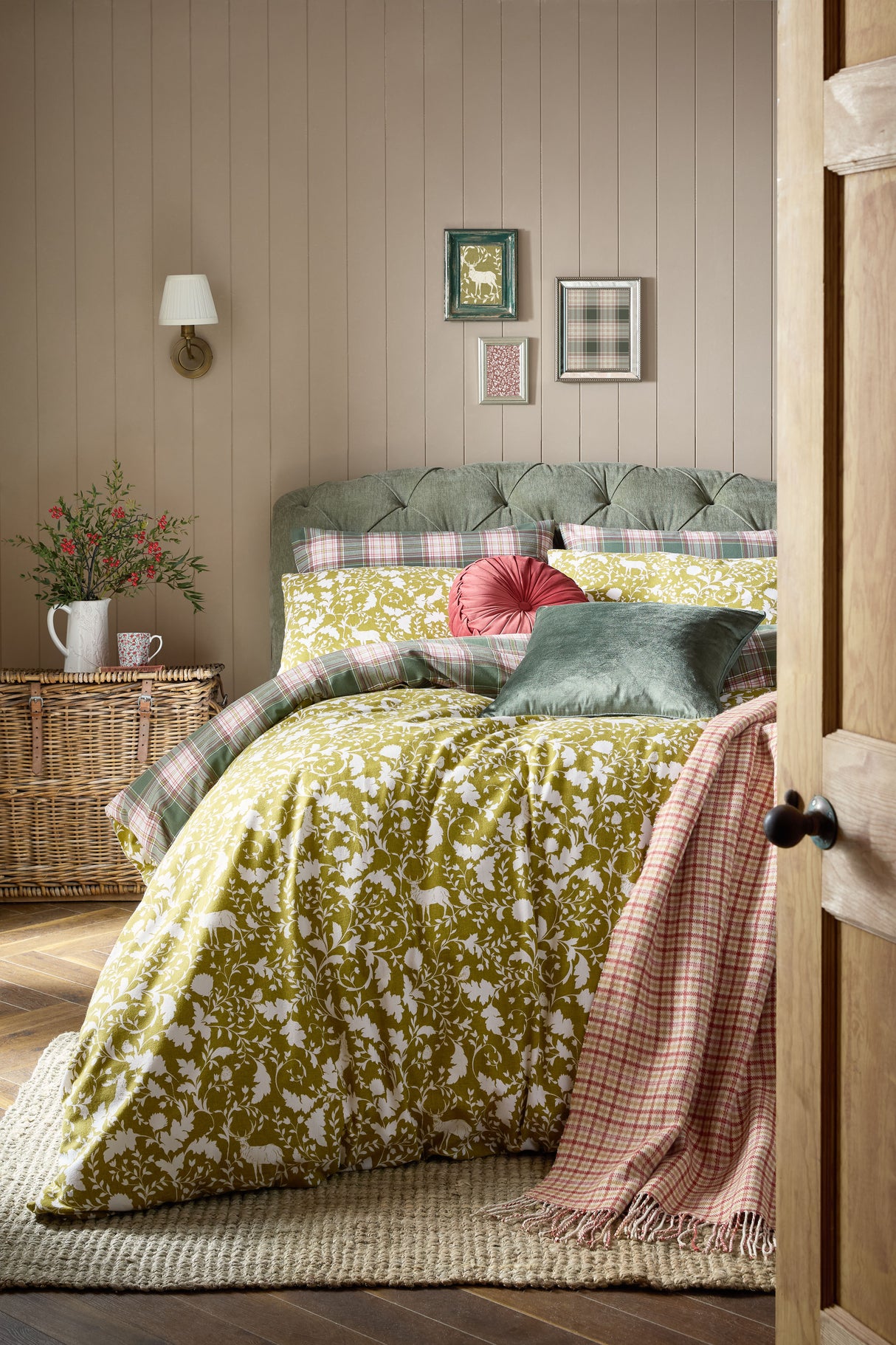 Laura Ashley Litton Olive Green 100% Brushed Cotton Duvet Set