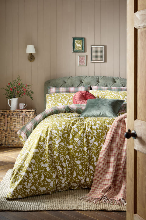 Laura Ashley Litton Olive Green 100% Brushed Cotton Duvet Set