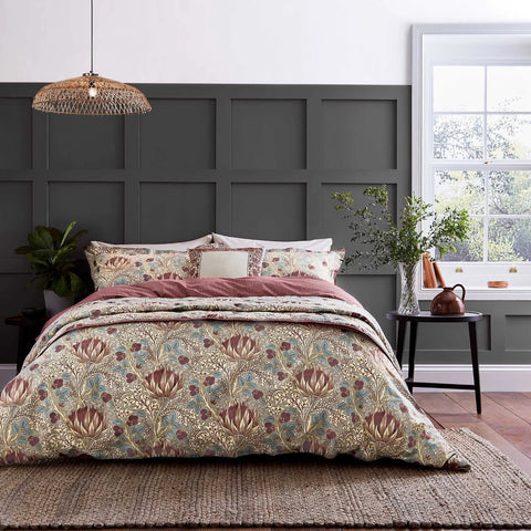 Morris & Co Artichoke Dove Grey & Wine Duvet Set