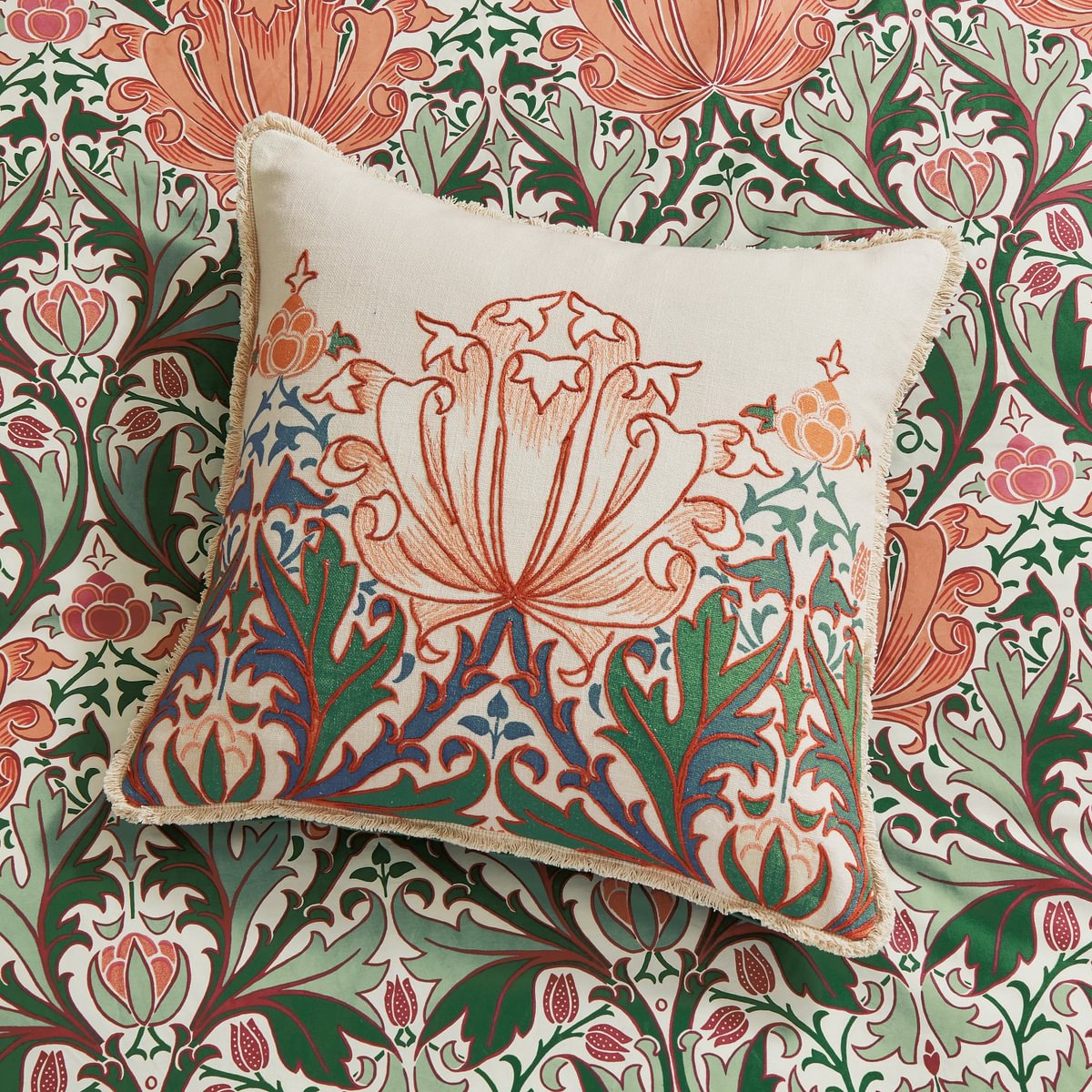 Morris & Co Helena Peach, Teal & Red Duvet Set