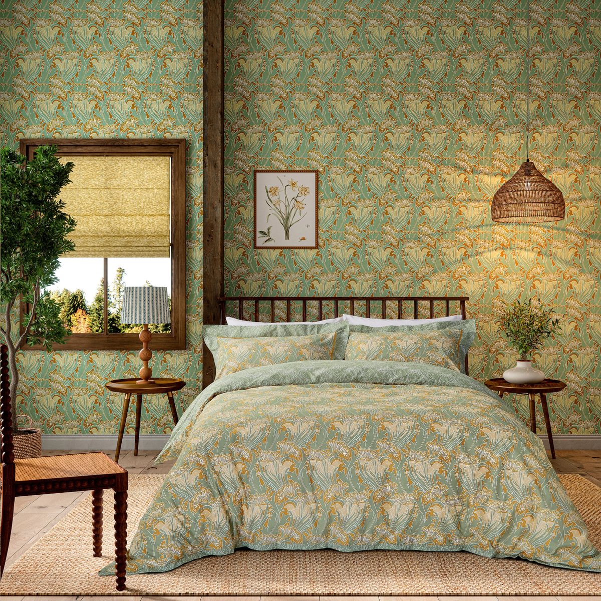 Morris & Co Laceflower Tobacco/Pistachio Duvet Set