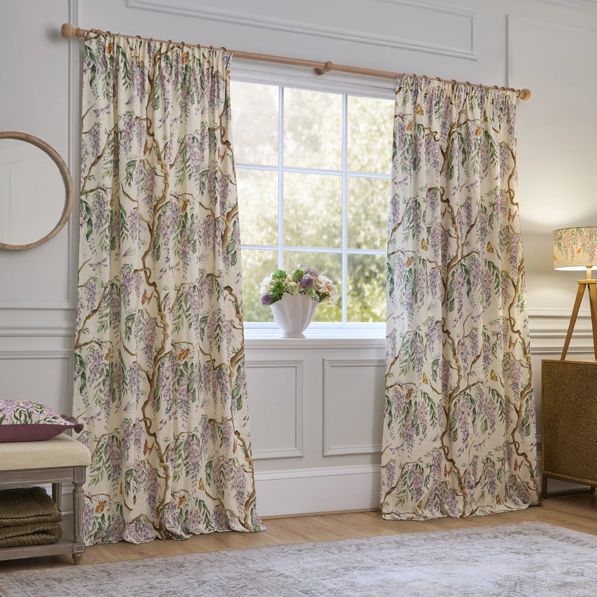 Voyage Maison Mariposa Cream Pencil Pleat Lined Curtains