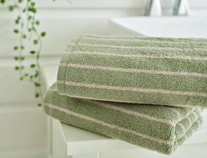 Deyongs Malmo Stripe 100% Cotton 480gsm Sage/Biscuit Towels