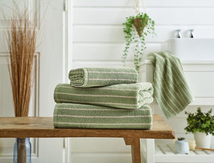Deyongs Malmo Stripe 100% Cotton 480gsm Sage/Biscuit Towels