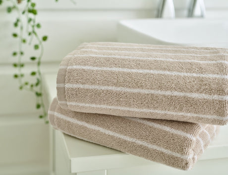 Deyongs Malmo Stripe 100% Cotton 480gsm Stone/White Towels