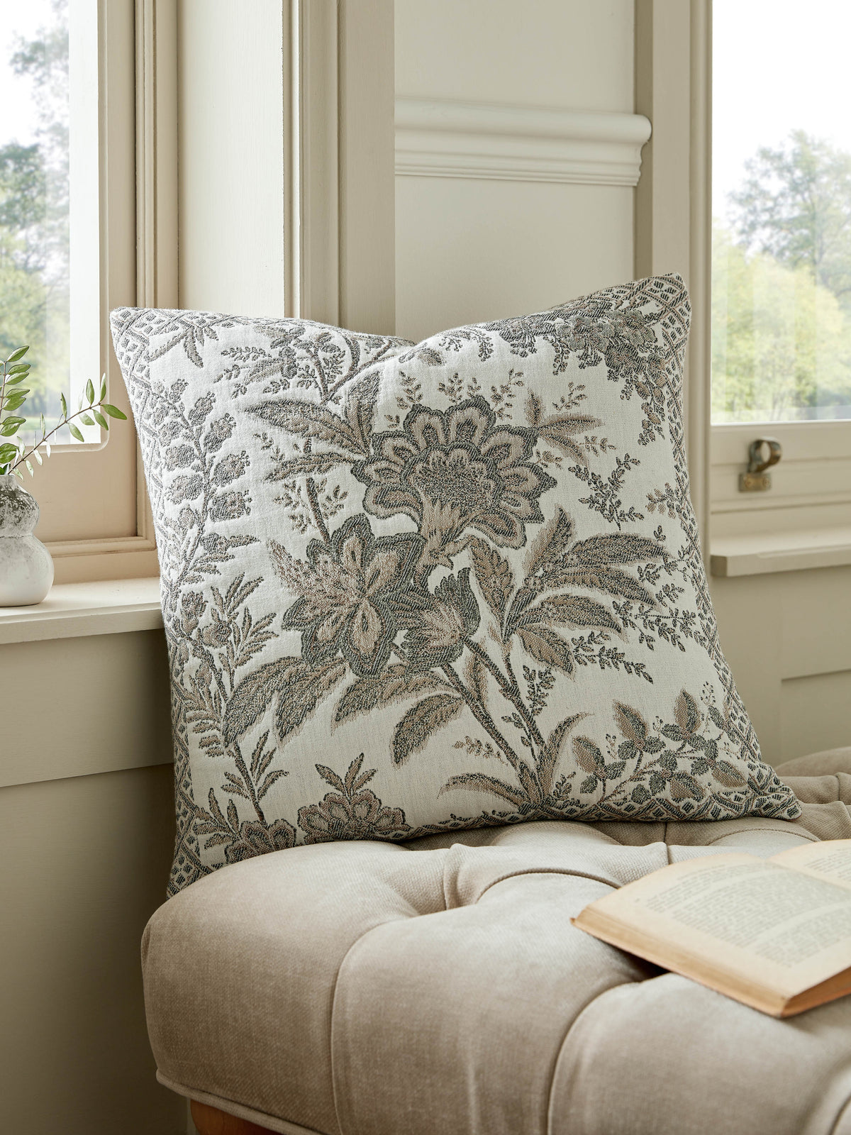 Laura Ashley Marlbrook Jacquard Truffle 45cm x 45cm Microfibre Filled Cushion