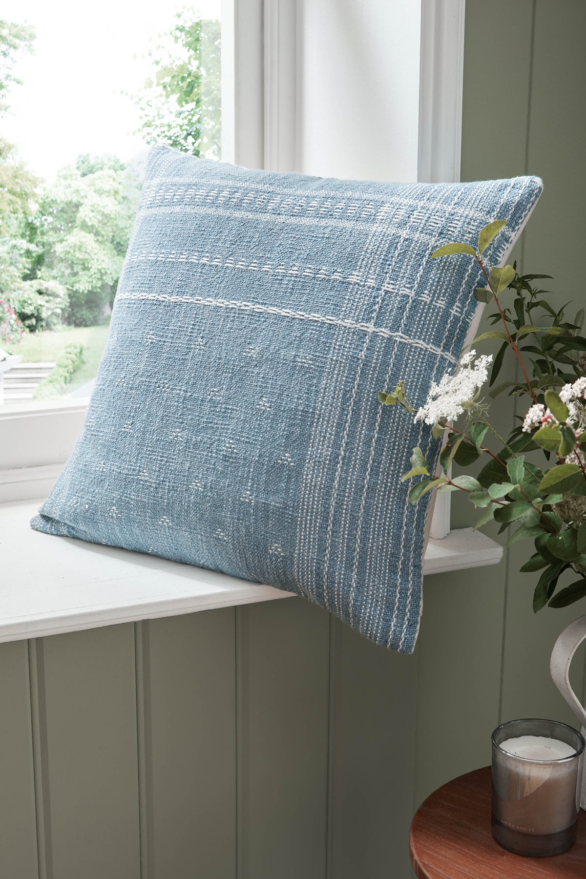 Laura Ashley Mawsley Denim Blue 45cm x 45cm Microfibre Filled Cushion