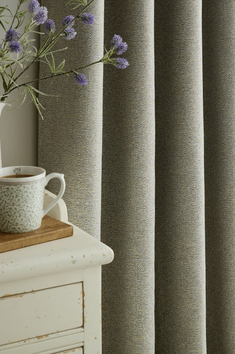 Laura Ashley Milbourne Herringbone Lined Eyelet Curtains