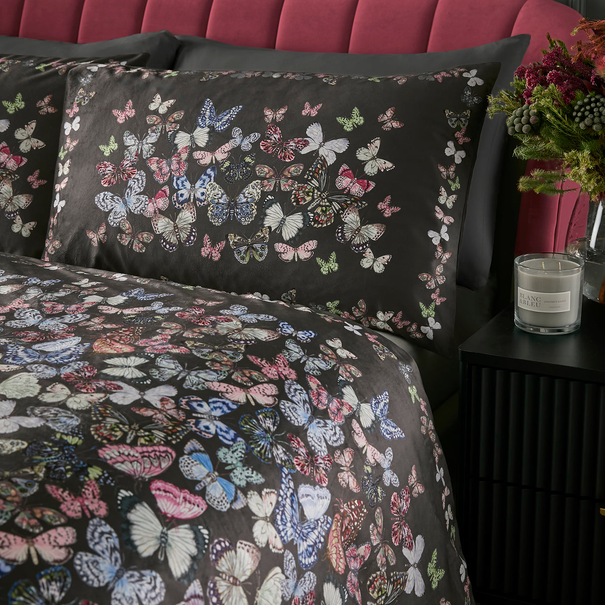 Soiree Papillion Charcoal Duvet Set