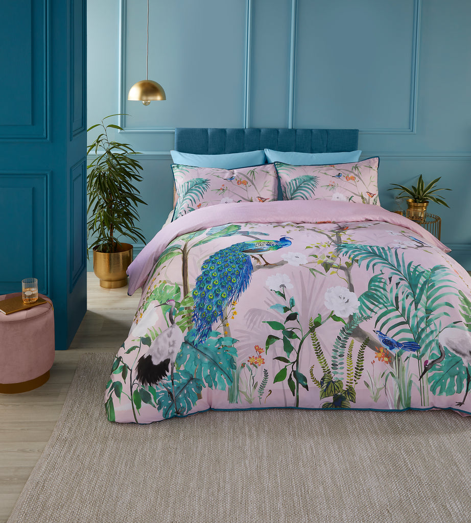 Soiree Peacock Jungle Pink Duvet Set