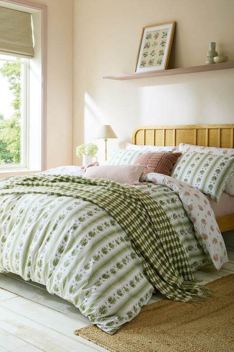 Laura Ashley Pensham Stripe Sage Pink Duvet Set