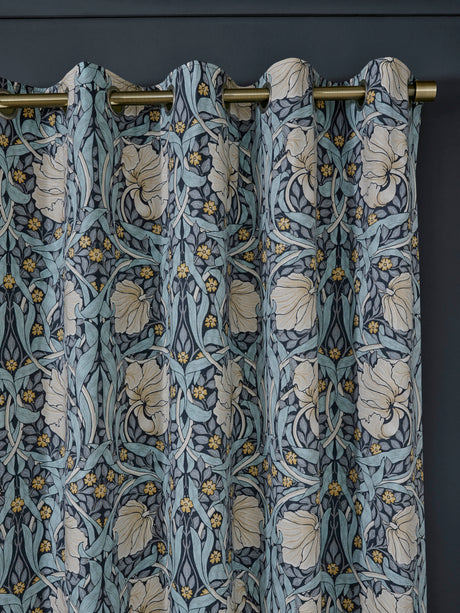 William Morris at Home Pimpernel Indigo Blue Blackout Lined Eyelet Curtains