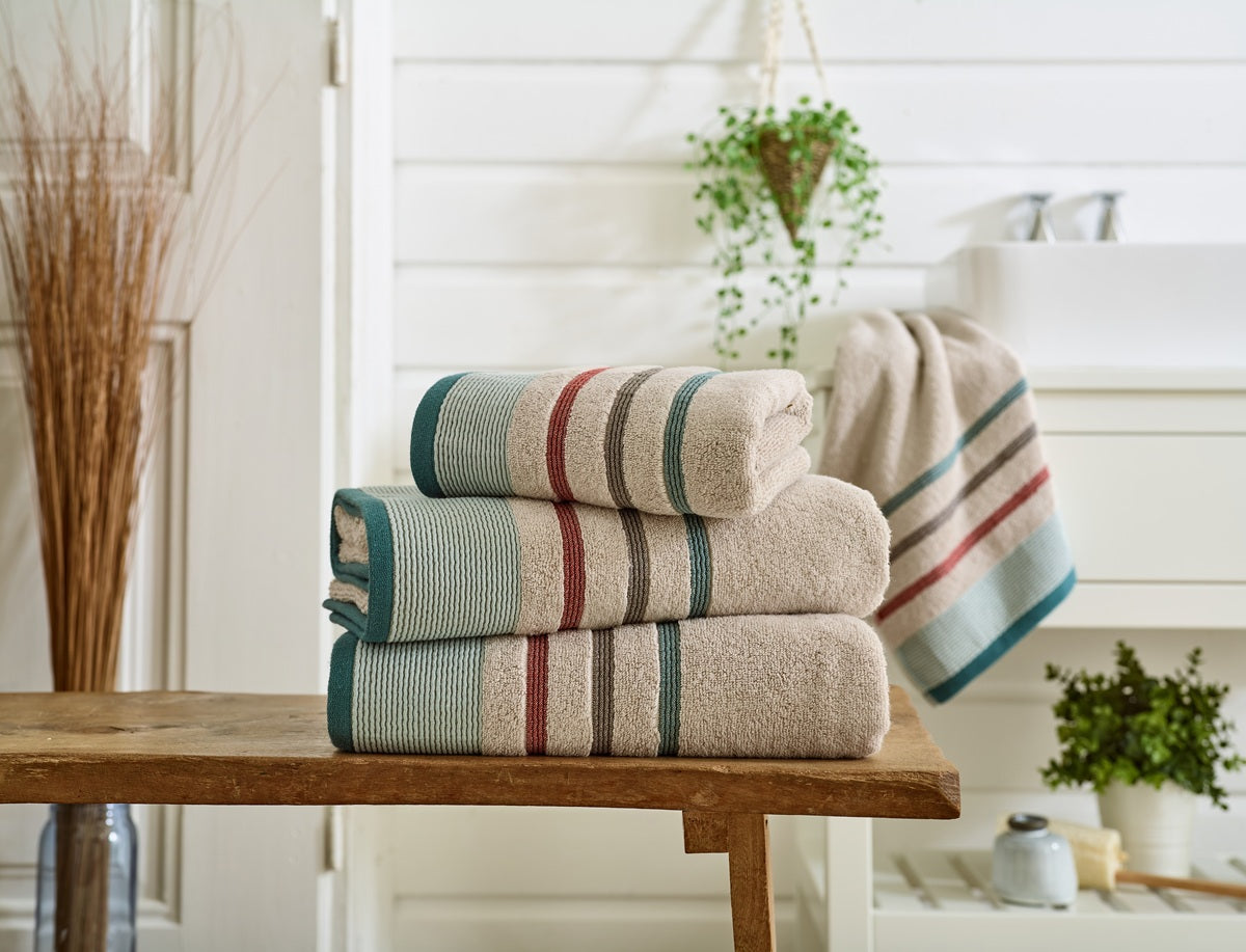 Deyongs Portland Stripe Supersoft 92% Cotton/8% Polyester 550gsm Zero Twist Woodland Towels