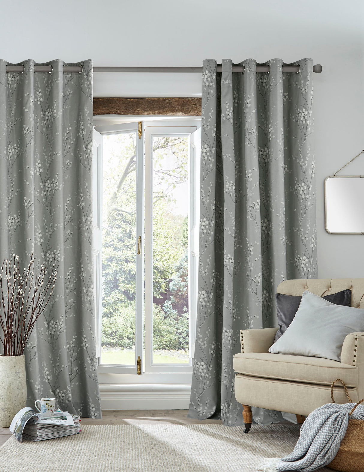 Laura Ashley Pussy Willow Lined Eyelet Curtains