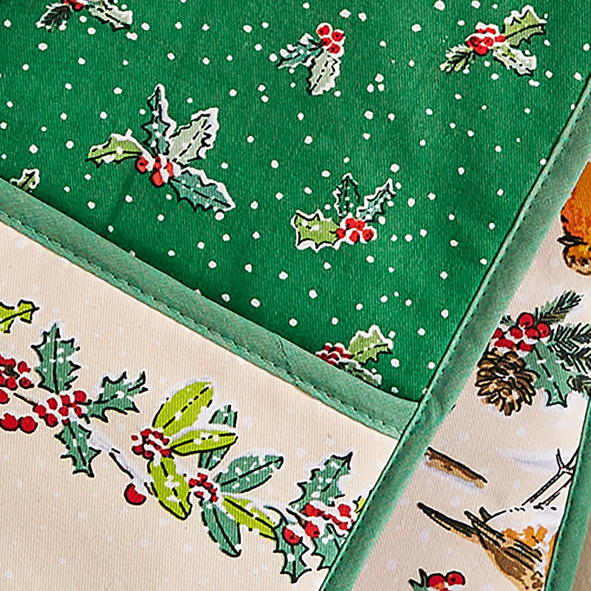 Ulster Weavers Christmas Robins Green Double Oven Glove