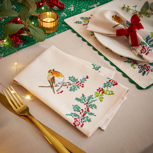 Ulster Weavers Christmas Robins Green Napkins Pack of 2