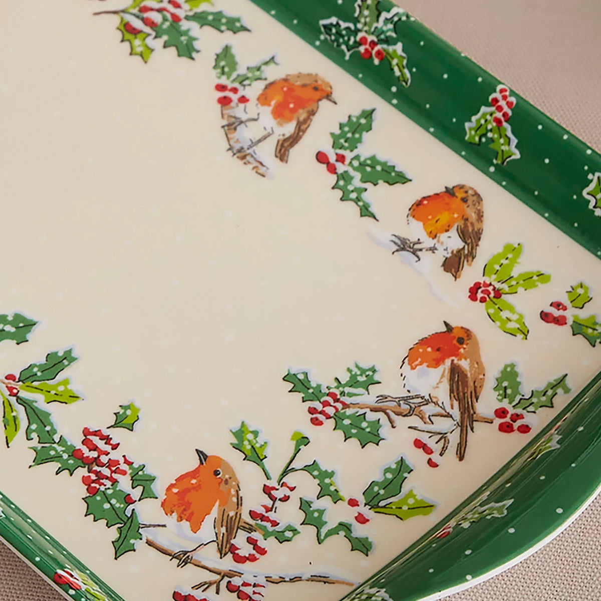 Ulster Weavers Christmas Robins Green Small Serving Tray