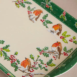 Ulster Weavers Christmas Robins Green Small Serving Tray