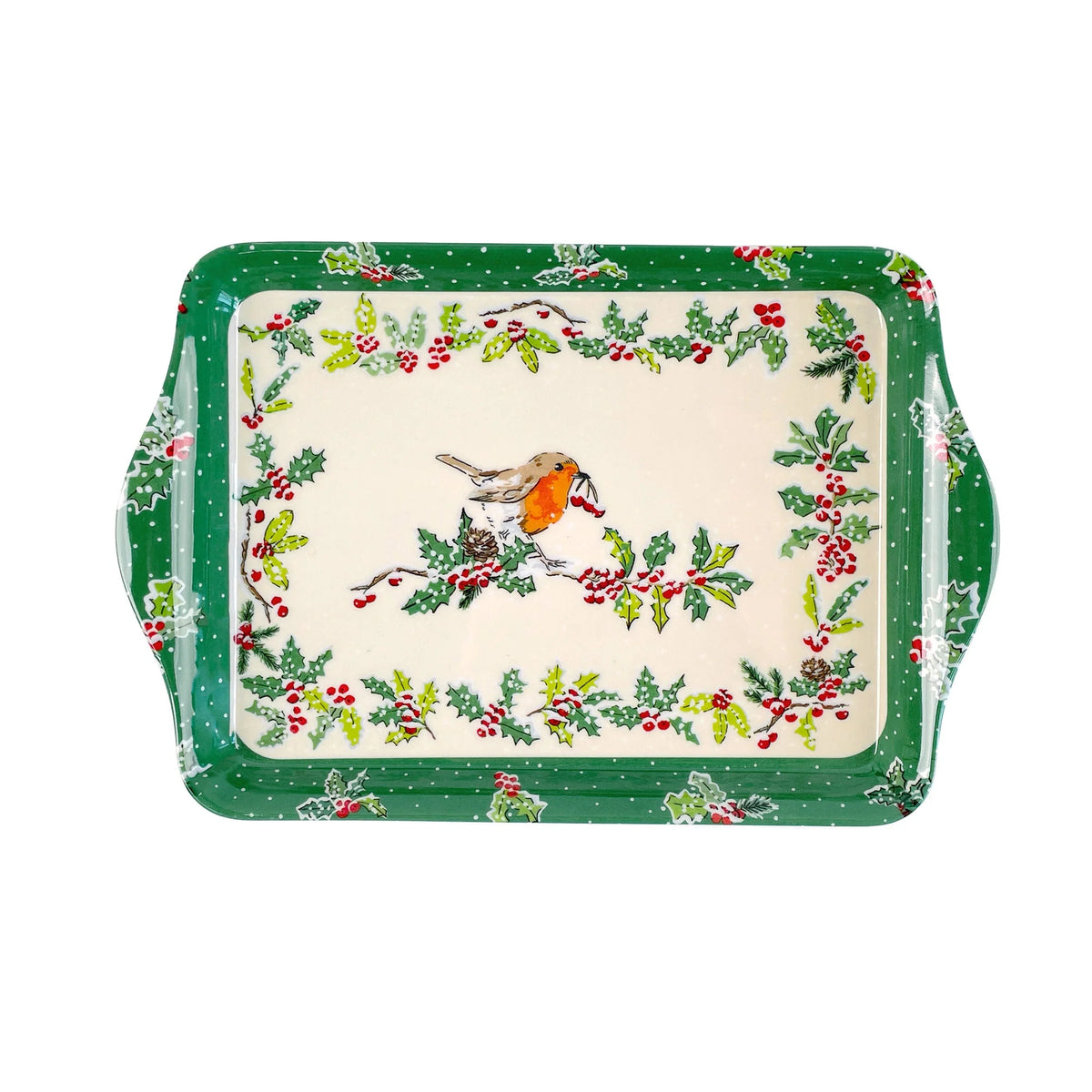 Ulster Weavers Christmas Robins Green Scatter Tray