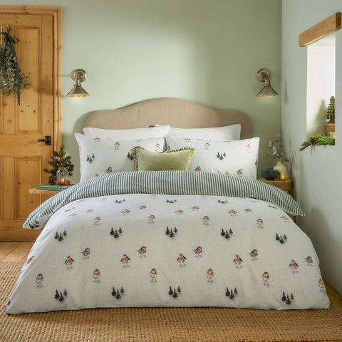 Wylder Robins Return 100% Brushed Cotton Cream/Pine Duvet Set
