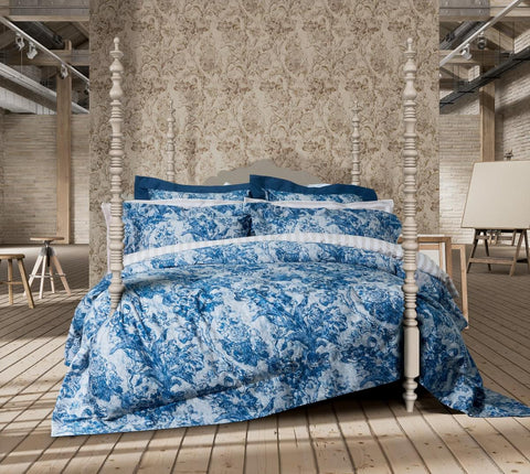 Sanderson x Giles Deacon Fringed Tulip Toile Smalt Duvet Set