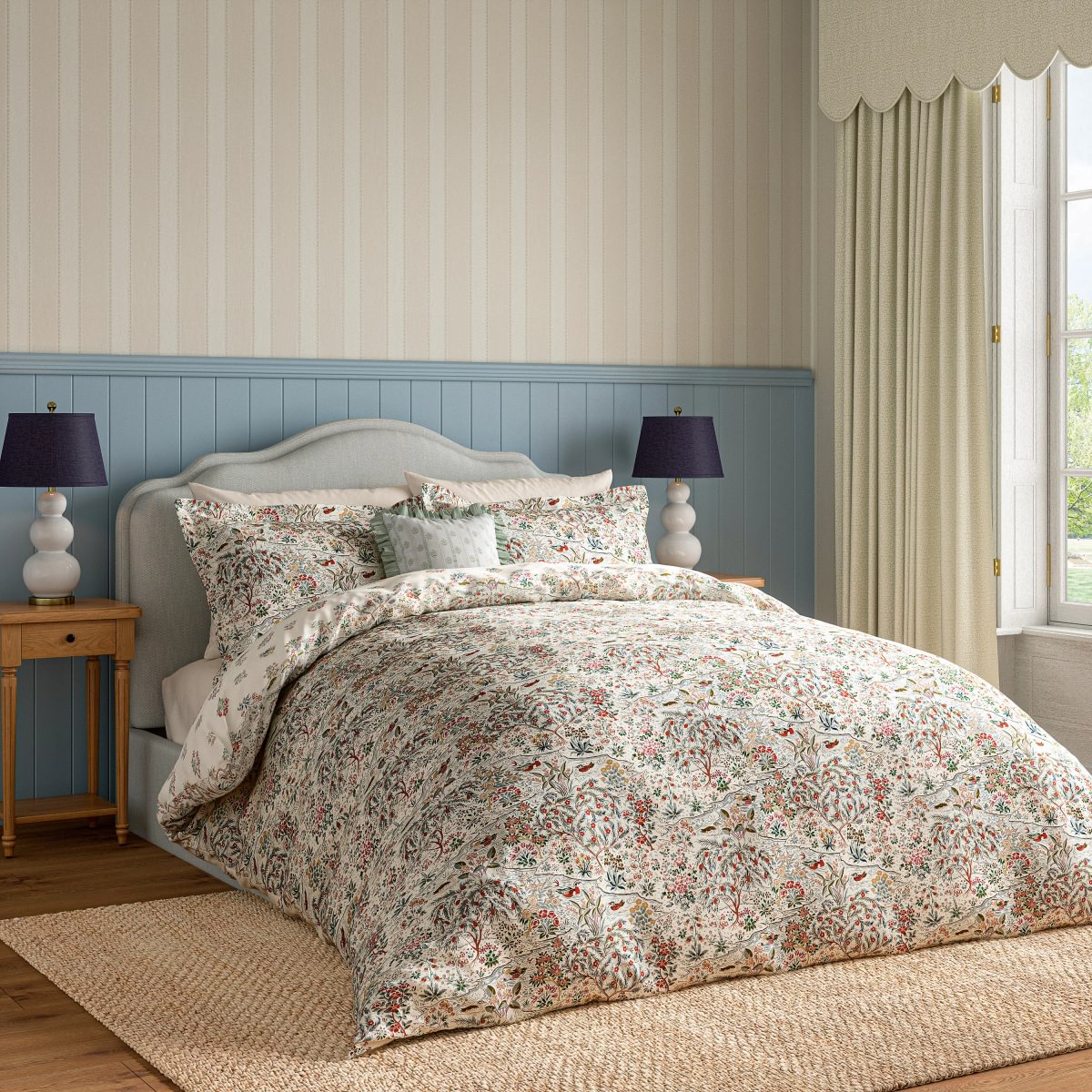 Sanderson x National Trust Moat Birds Damson & Cobalt Duvet Set