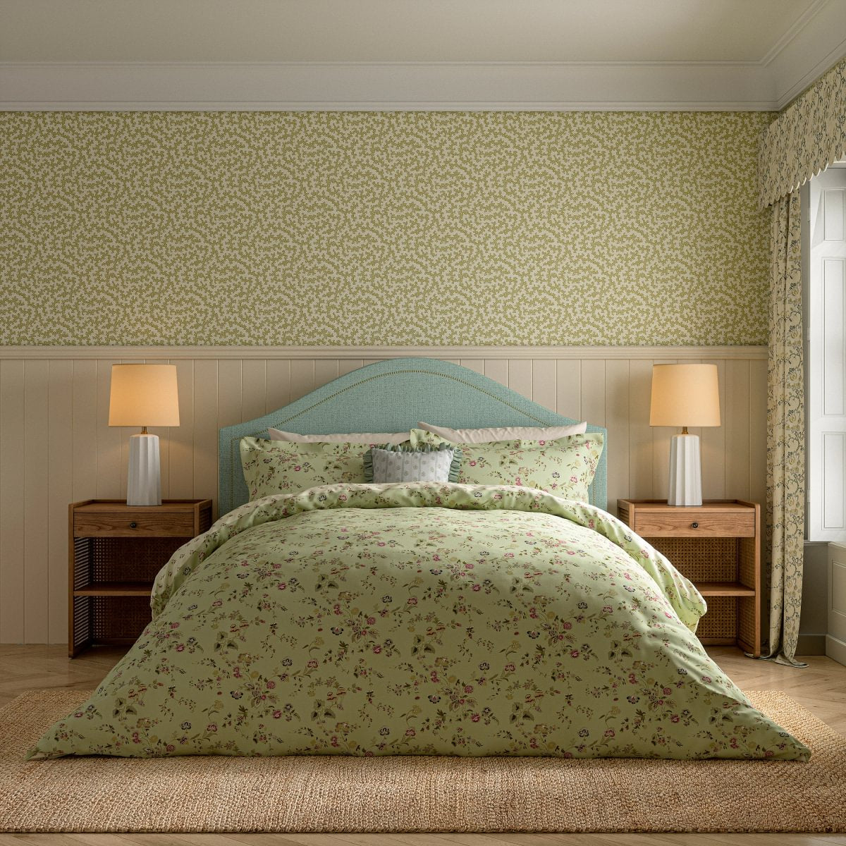 Sanderson x National Trust Nectar Fields Sage & Blossom Duvet Set