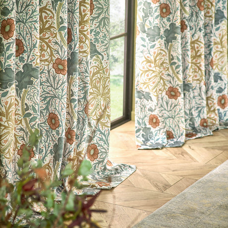 Morris & Co Seaweed Pencil Pleat Lined Curtains