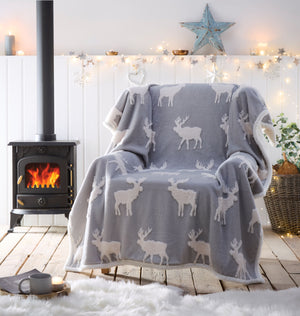 Portfolio Home Moose Jacquard Grey Sherpa Fleece 130cm x 170cm Throw
