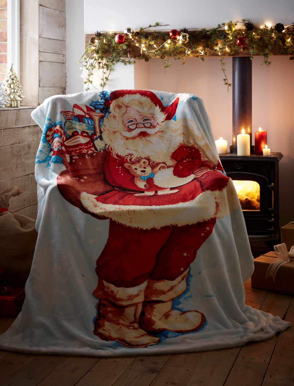 Portfolio Home Father Christmas Multi Sherpa Fleece 130cm x 170cm Throw