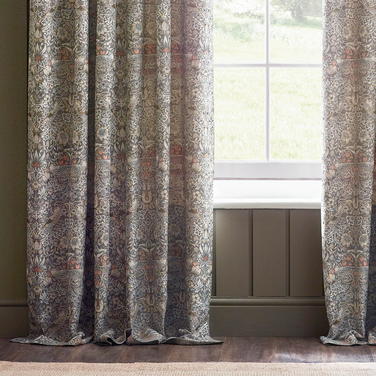 Morris & Co Strawberry Thief Jacquard Pencil Pleat Curtains