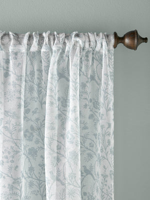 Laura Ashley Shepherds Purse Duckegg Voile Slot Top Sheep Panel Curtain