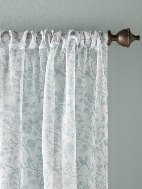 Laura Ashley Shepherds Purse Duckegg Voile Slot Top Sheep Panel Curtain
