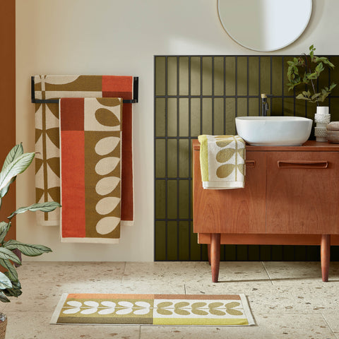 Orla Kiely Stem Check Hazel-Ochre 100% Cotton 580gsm Towels