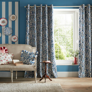 Cath Kidston Strawberry Garden Navy Blackout Lined Eyelet Curtains
