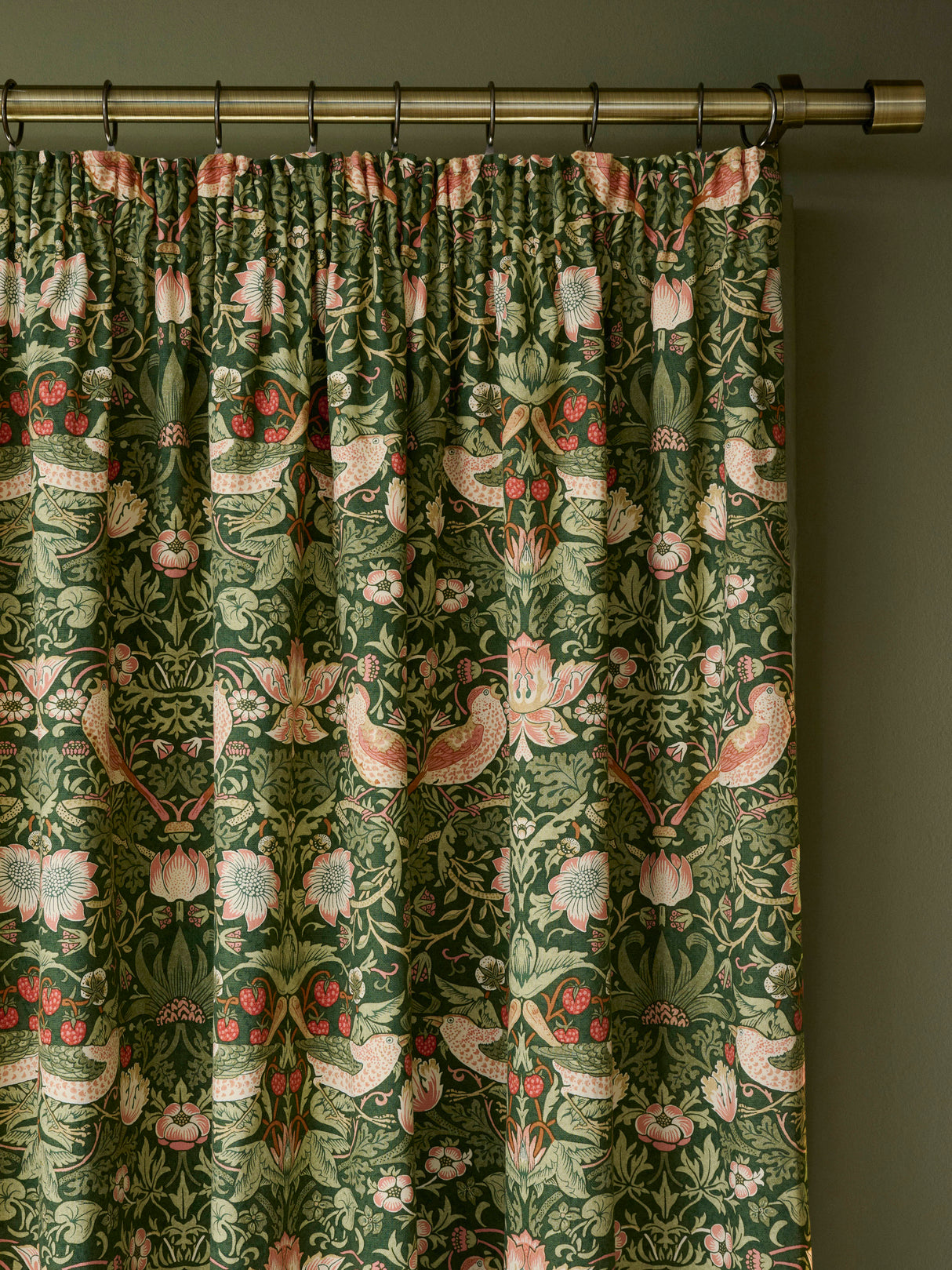 William Morris at Home Strawberry Thief Nettle Blackout Lined Header Tape Curtains