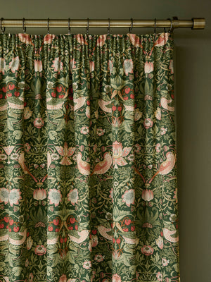 William Morris at Home Strawberry Thief Nettle Blackout Lined Header Tape Curtains