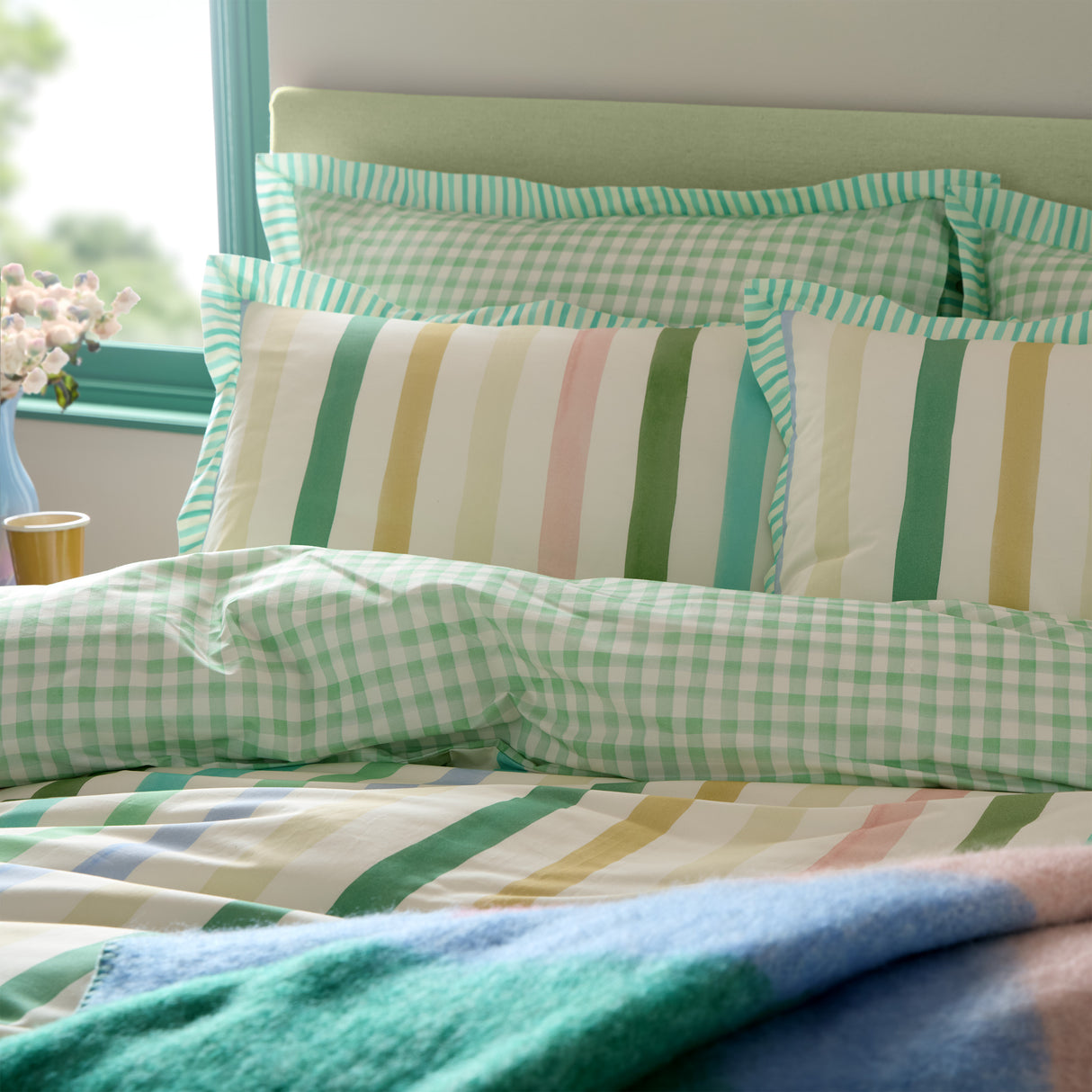 Bluebellgray Sunday Stripe Botanical Greens Duvet Set