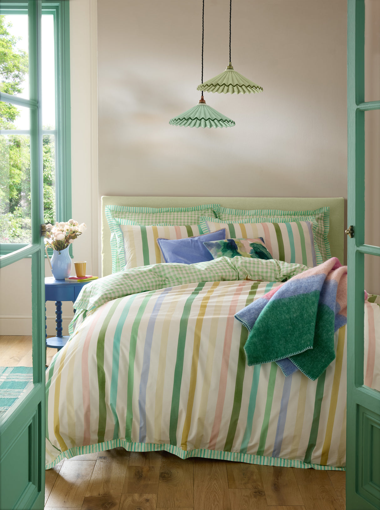 Bluebellgray Sunday Stripe Botanical Greens Duvet Set