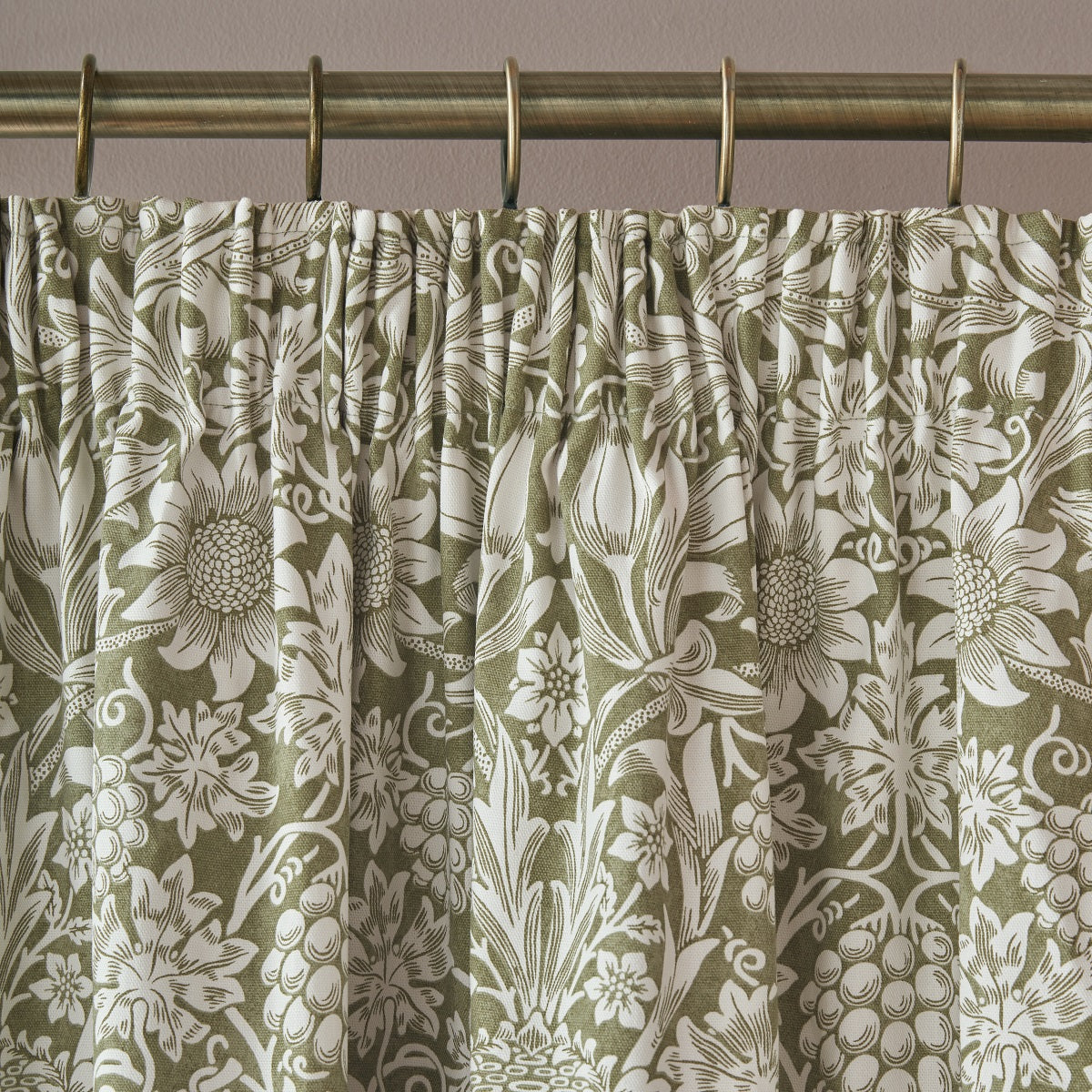 William Morris at Home Sunflower Dark Olive Blackout Lined Header Tape Curtains