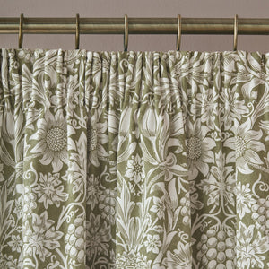 William Morris at Home Sunflower Dark Olive Blackout Lined Header Tape Curtains