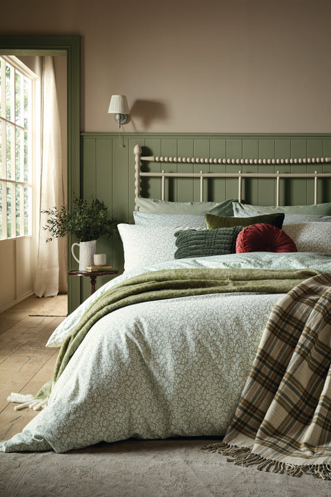 Laura Ashley Sweet Alyssum Sage 100% Brushed Cotton Duvet Set