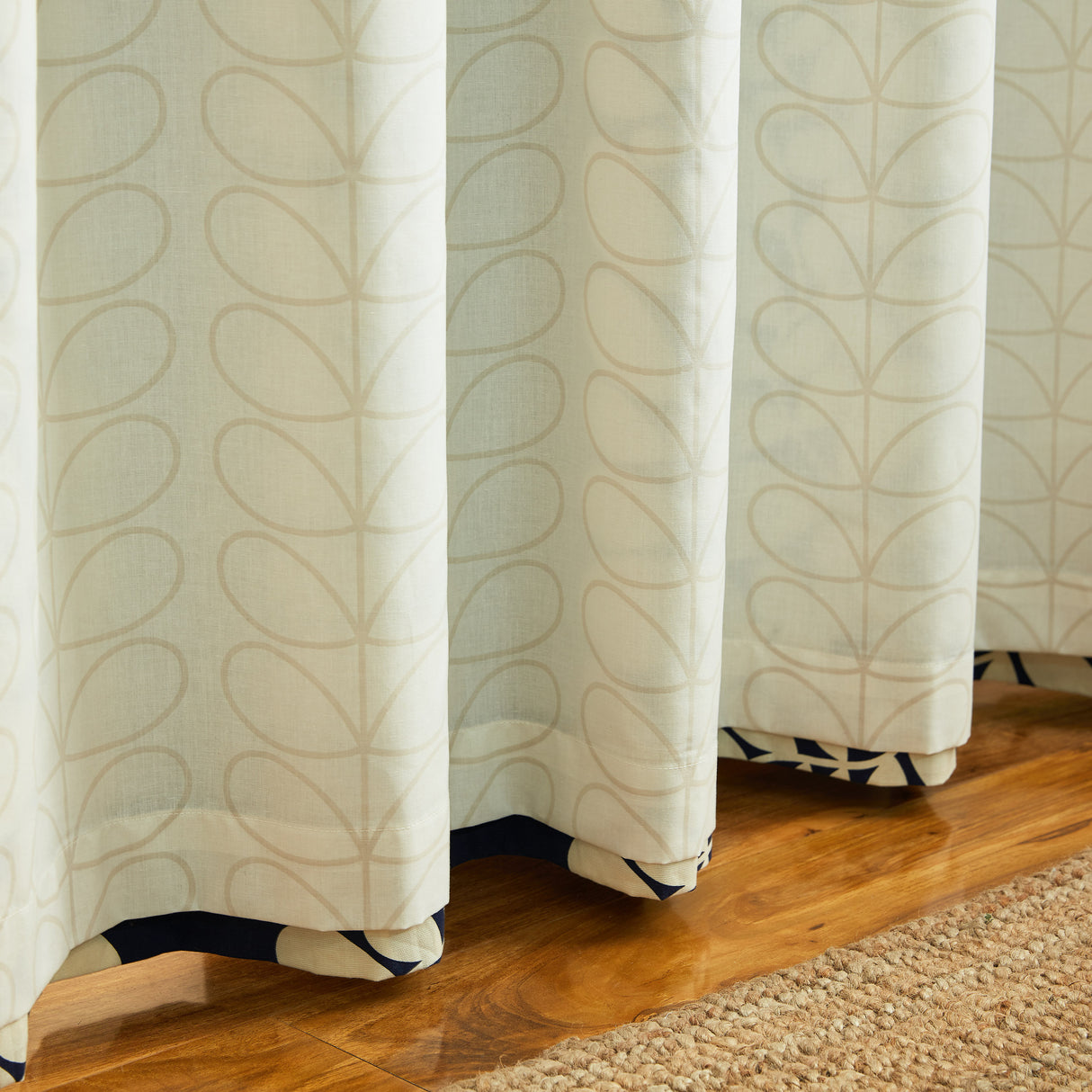 Orla Kiely Sycamore Stripe Space Blue Lined Eyelet Curtains