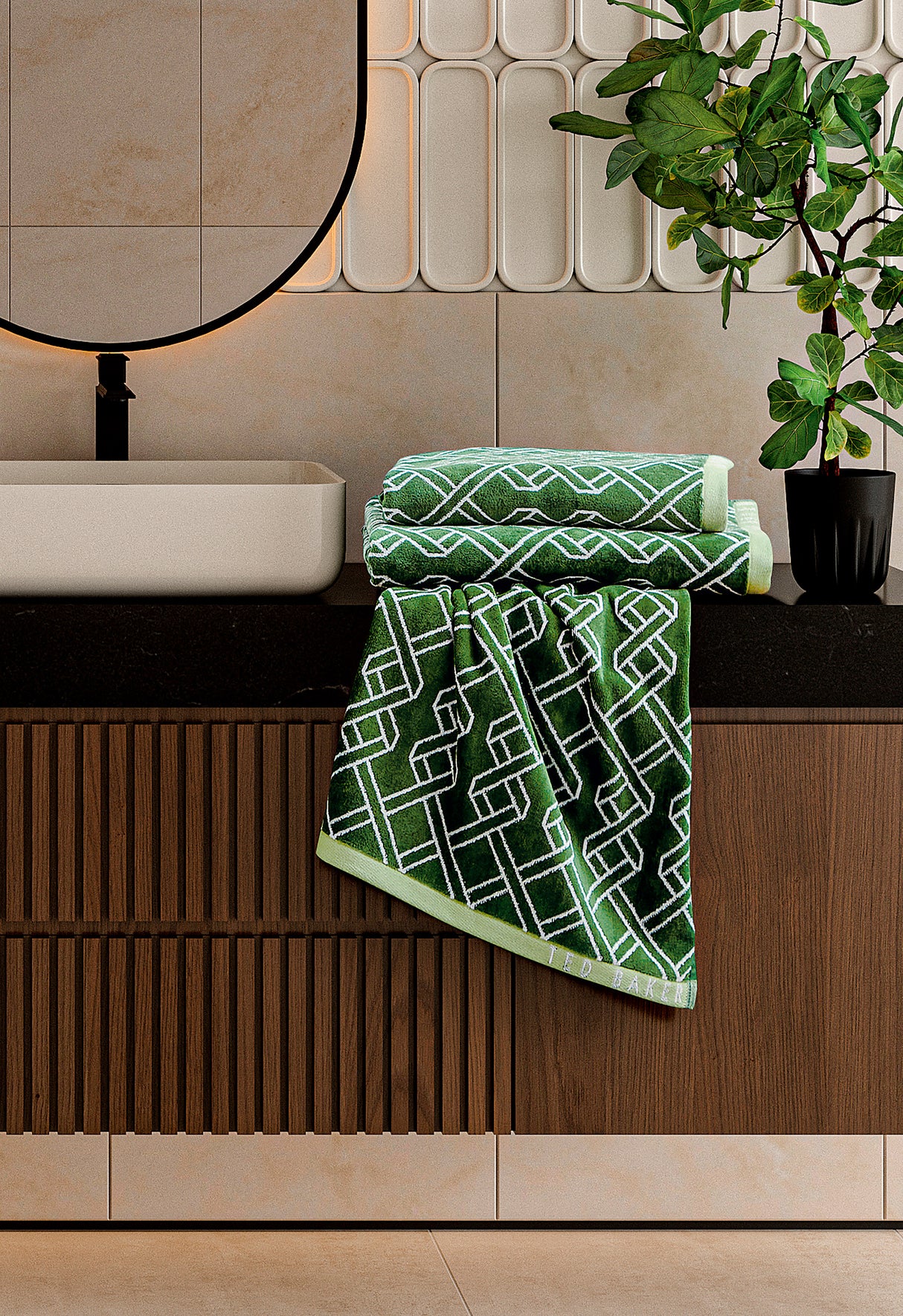 Ted Baker Ribbon Stripe Green 100% Cotton 550gsm Towels