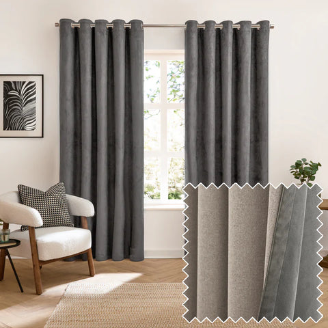Furn Verso Reversible Suede-Look Blackout Lined Eyelet Curtains