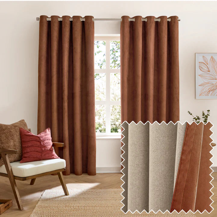Furn Verso Reversible Suede-Look Blackout Lined Eyelet Curtains