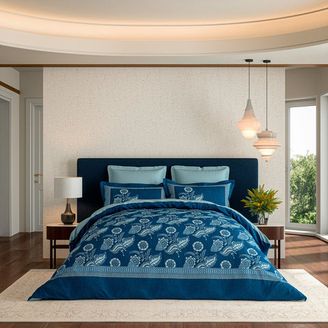 V & A Eastern Bloom Indigo Duvet Set
