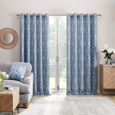 Dreams n Drapes Vivianna Blue Lined Eyelet Curtains